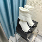 CC Short Boots 80mm White Wool Fabric And Lambskin