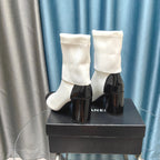 CC Short Boots 80mm White Wool Fabric And Lambskin