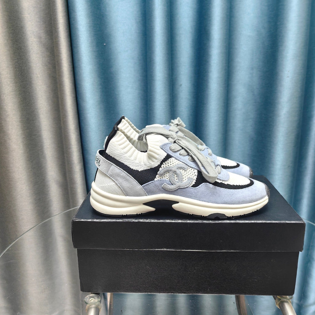 CC Sneaker White Light Blue Suede And Polyester Mesh Fabric