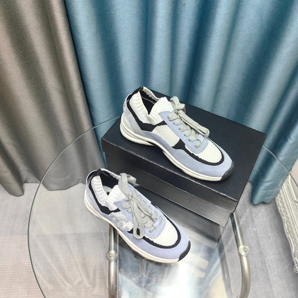 CC Sneaker White Light Blue Suede And Polyester Mesh Fabric