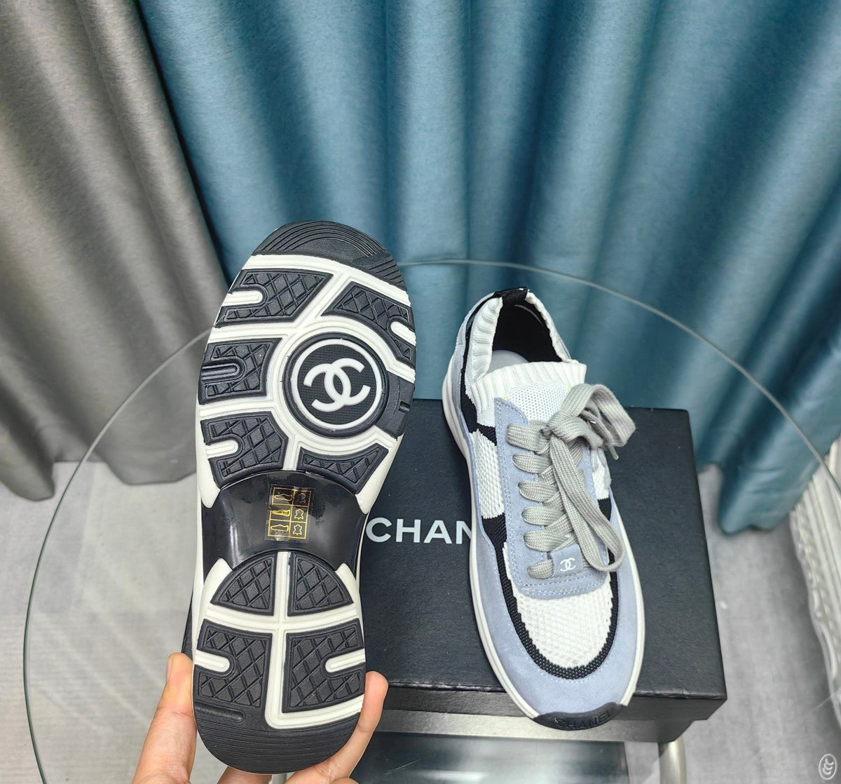 CC Sneaker White Light Blue Suede And Polyester Mesh Fabric