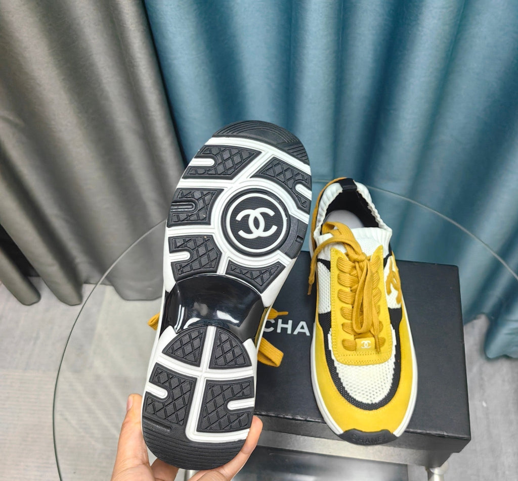 CC Sneaker Yellow White Suede And Polyester Mesh Fabric