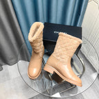 CC Short Boots Beige Suede Lining Wool And Lambskin