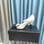 CC High Mary Janes White Bow Lambskin