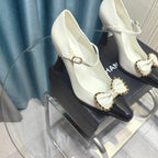 CC High Mary Janes White Bow Lambskin