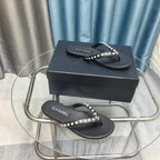 CC Thong Black Calfskin Pearl