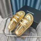 CC 25C Sandal Triple Straps Gold Calfskin