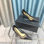 CC Pumps 50 Black Mesh Leather Pointed Toe