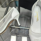 CC Pumps 50 White Mesh Leather Pointed Toe