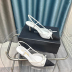 Slingback 50 White Calfskin Black Satin Pointed Toe