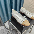 CC 25P Ballet Flat White Beige Quilted Calfskin