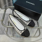 CC 25P Ballet Flat White Tweed Black Grosgrain
