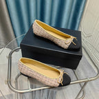 CC 25P Ballet Flat Light Pink Tweed Black Grosgrain