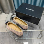 CC 25P Ballet Flat Light Pink Tweed Black Grosgrain