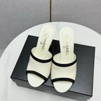 CC 25 High Heel Slippers 85mn White Black Sheepskin 368789