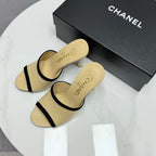 CC 25 High Heel Slippers 85mn Beige Black Sheepskin 368791