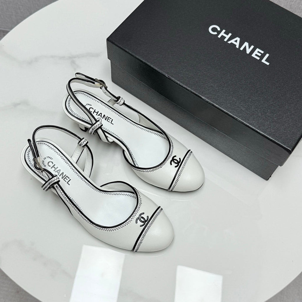 CC 25 Slingback 50mm White Black Sheepskin 368796