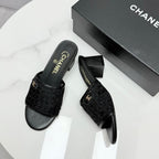 CC 25 Heel Sandals 50m Black Mesh And Sheepskin 368802