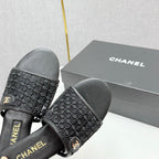 CC 25 Flat Mule Sandals Black Mesh And Sheepskin 368806