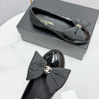 CC 25 Bow Ballet Flats Black Canvas And Grosgrain 368808