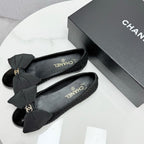 CC 25 Bow Ballet Flats Black Canvas And Grosgrain 368808