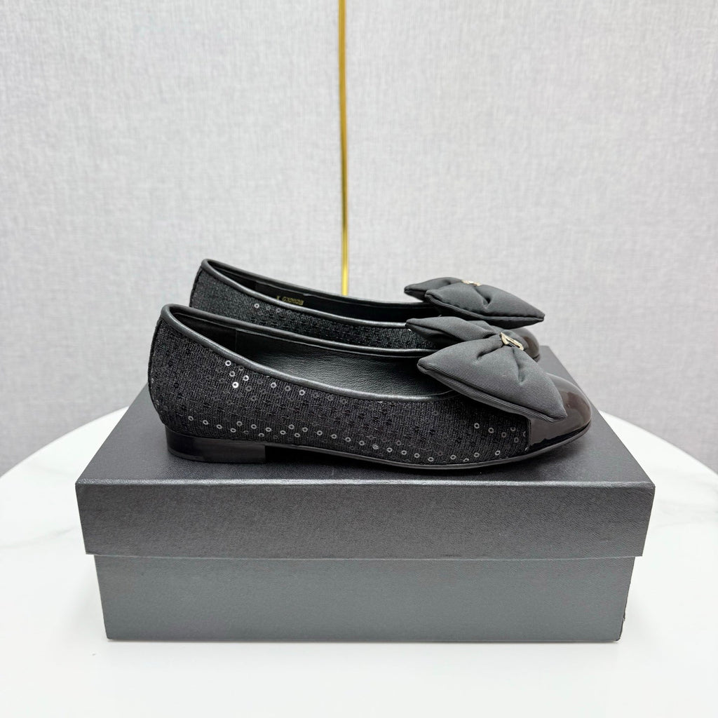 CC 25 Bow Ballet Flats Black Canvas And Grosgrain 368808