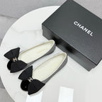 CC 25 Bow Ballet Flats Black White Canvas Striped Pattern And Grosgrain 368809