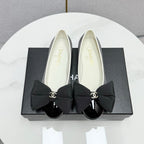 CC 25 Bow Ballet Flats Black White Canvas Striped Pattern And Grosgrain 368809