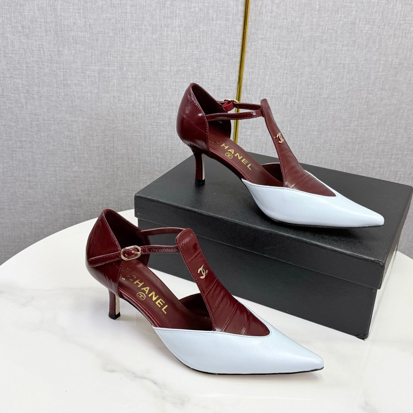 CC T-Strap Kitten Heels White Red Sheepskin 619977