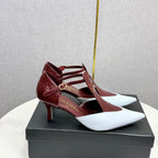 CC T-Strap Kitten Heels White Red Sheepskin 619977
