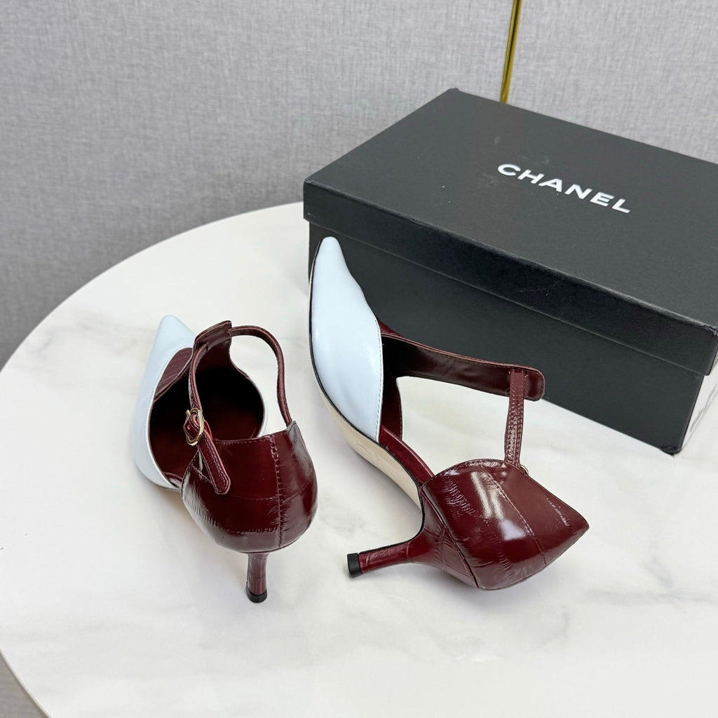 CC T-Strap Kitten Heels White Red Sheepskin 619977