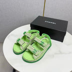 CC Dad Sandal Green Cream Tweed Sheepskin 620120