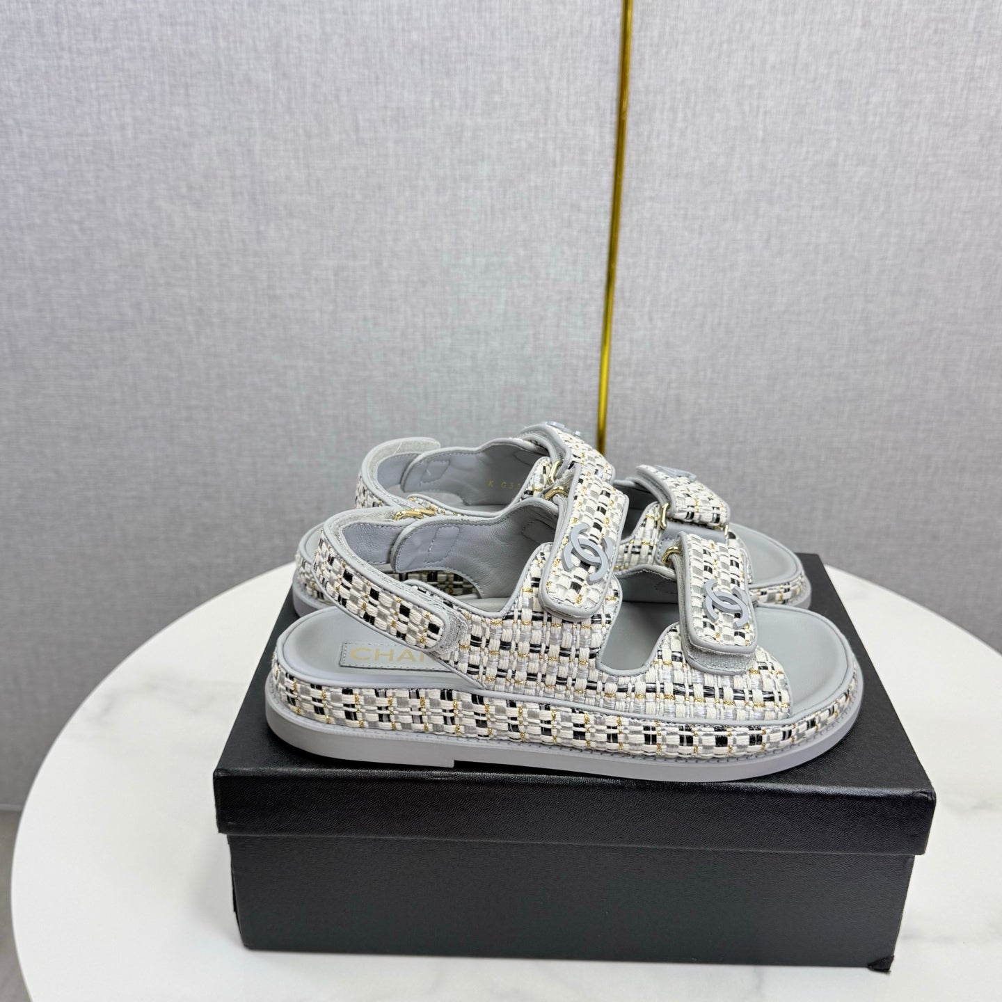 CC Dad Sandal Grey Cream Tweed Sheepskin 620121