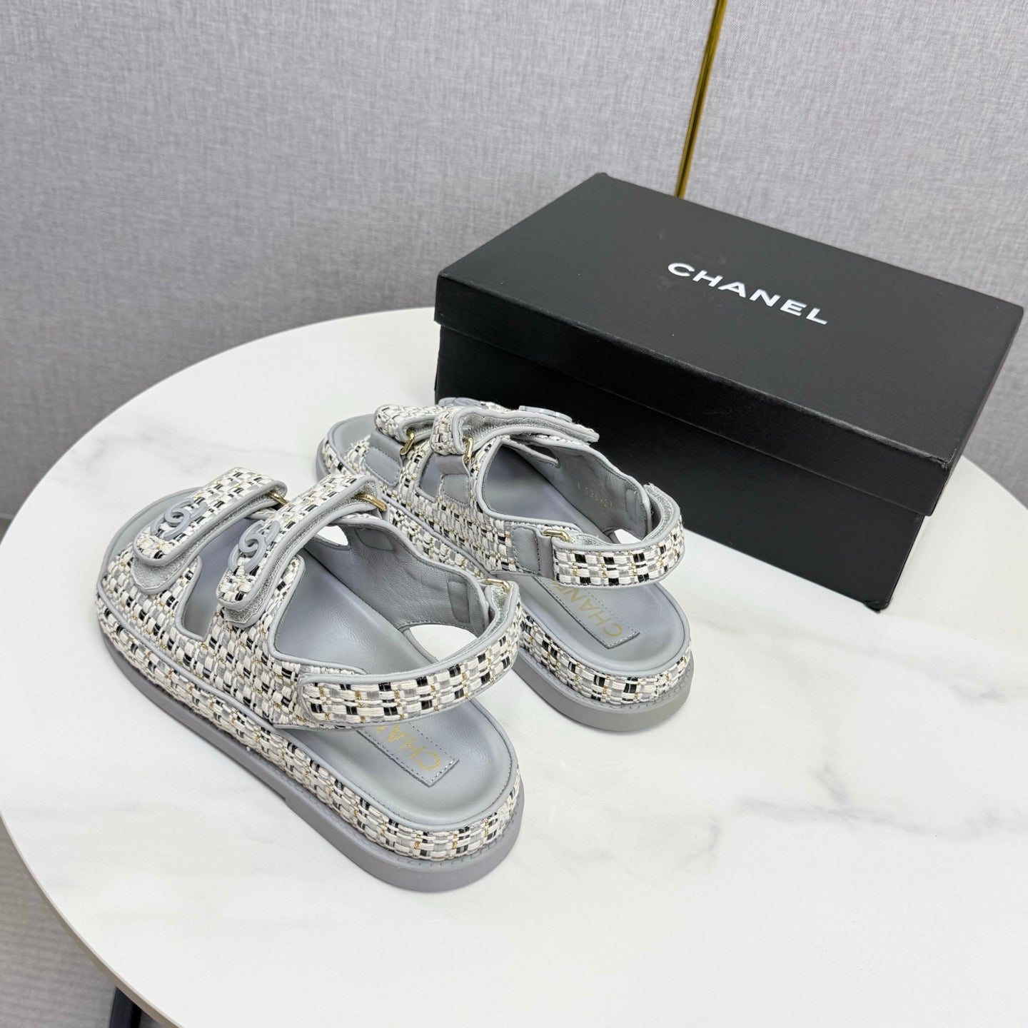 CC Dad Sandal Grey Cream Tweed Sheepskin 620121