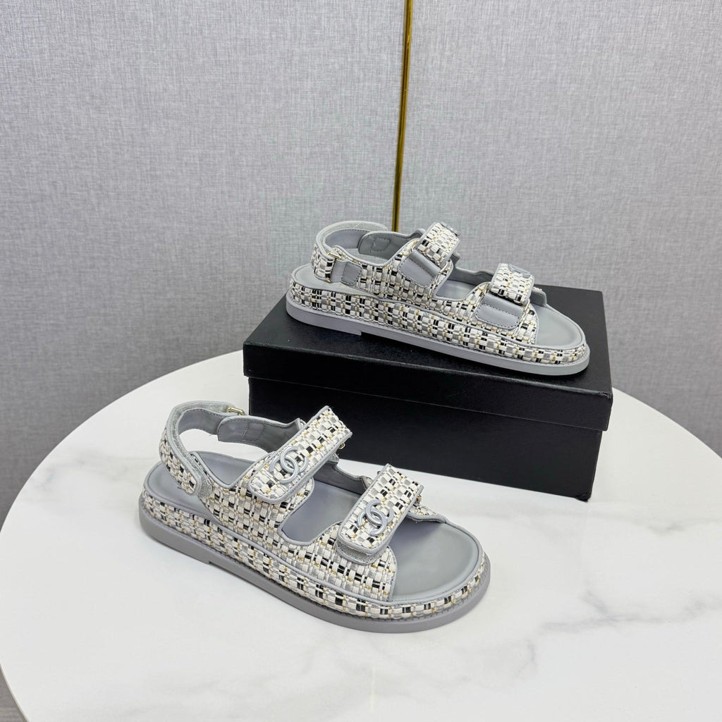 CC Dad Sandal Grey Cream Tweed Sheepskin 620121