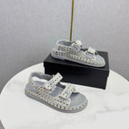 CC Dad Sandal Grey Cream Tweed Sheepskin 620121
