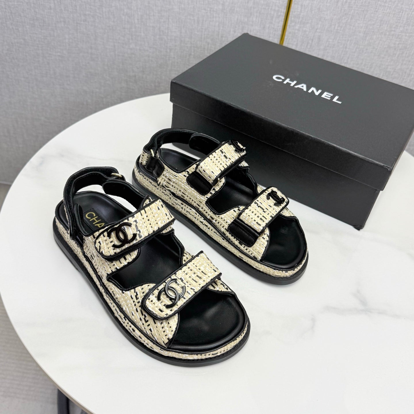 CC Dad Sandal Cream Black Tweed Sheepskin 620123