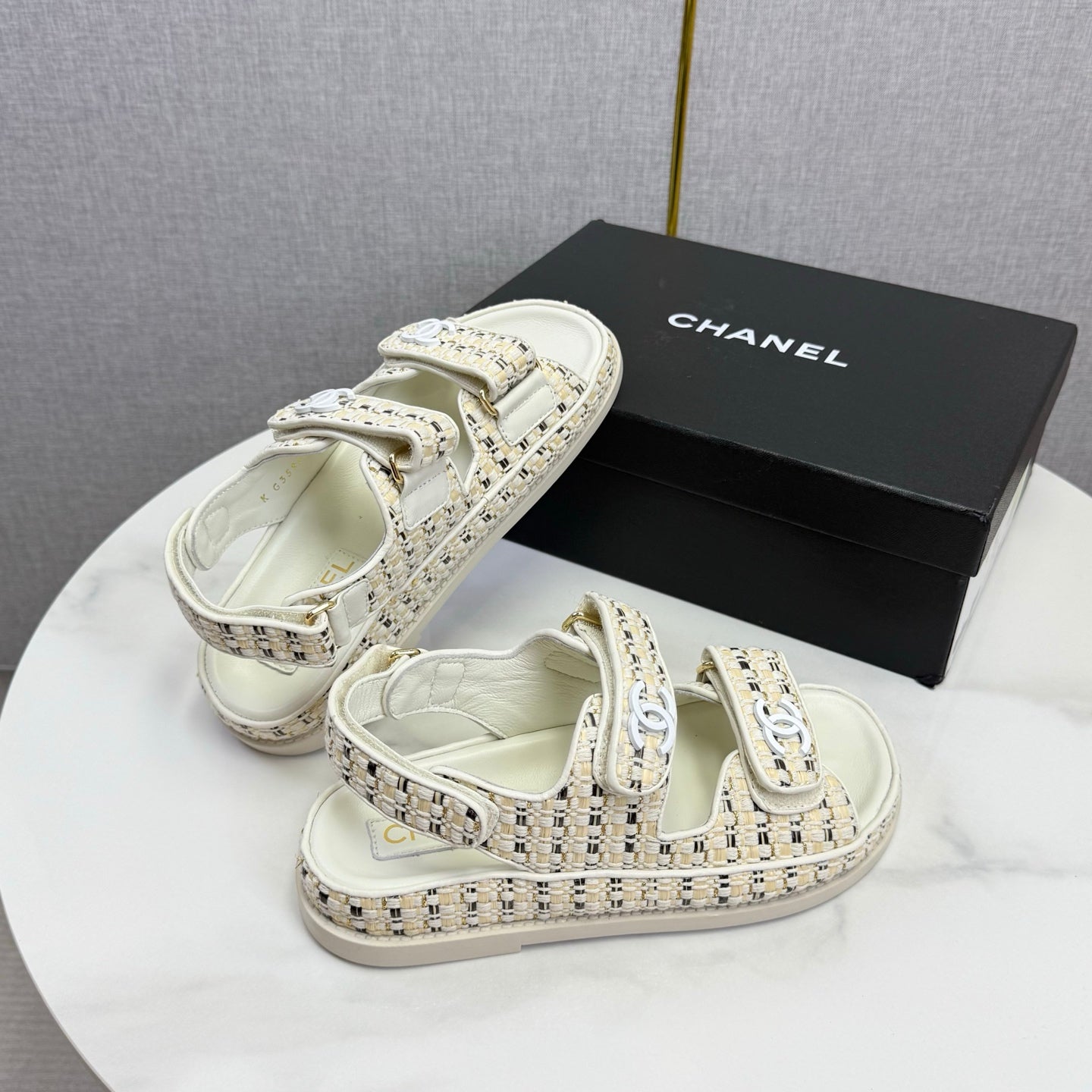 CC Dad Sandal Ivory Black Tweed Sheepskin 620124
