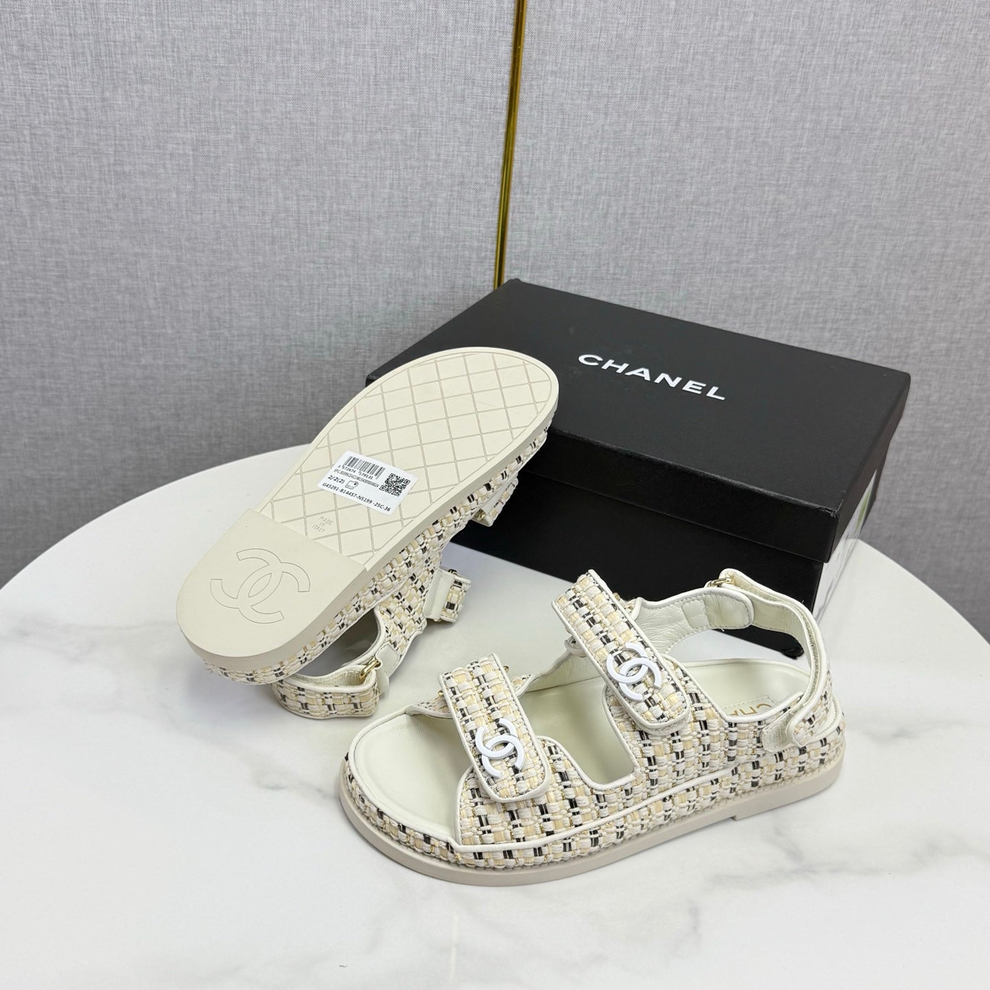 CC Dad Sandal Ivory Black Tweed Sheepskin 620124