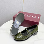 GG 26s Horsebit Loafers Olive Glossy Leather 639925