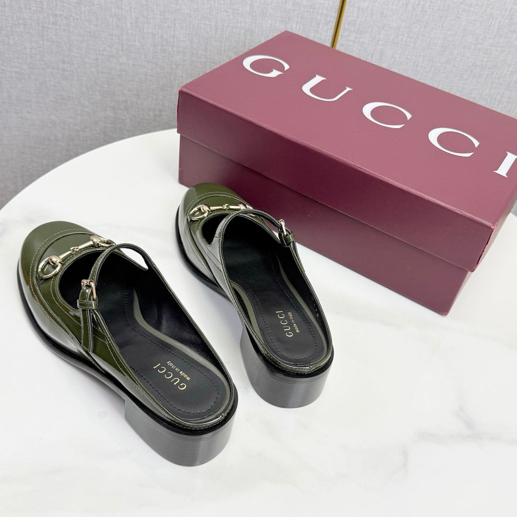 GG 26s Horsebit Slip-on Loafers Olive Glossy Leather 639928