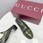 GG 26s Horsebit Slip-on Loafers Olive Glossy Leather 639928