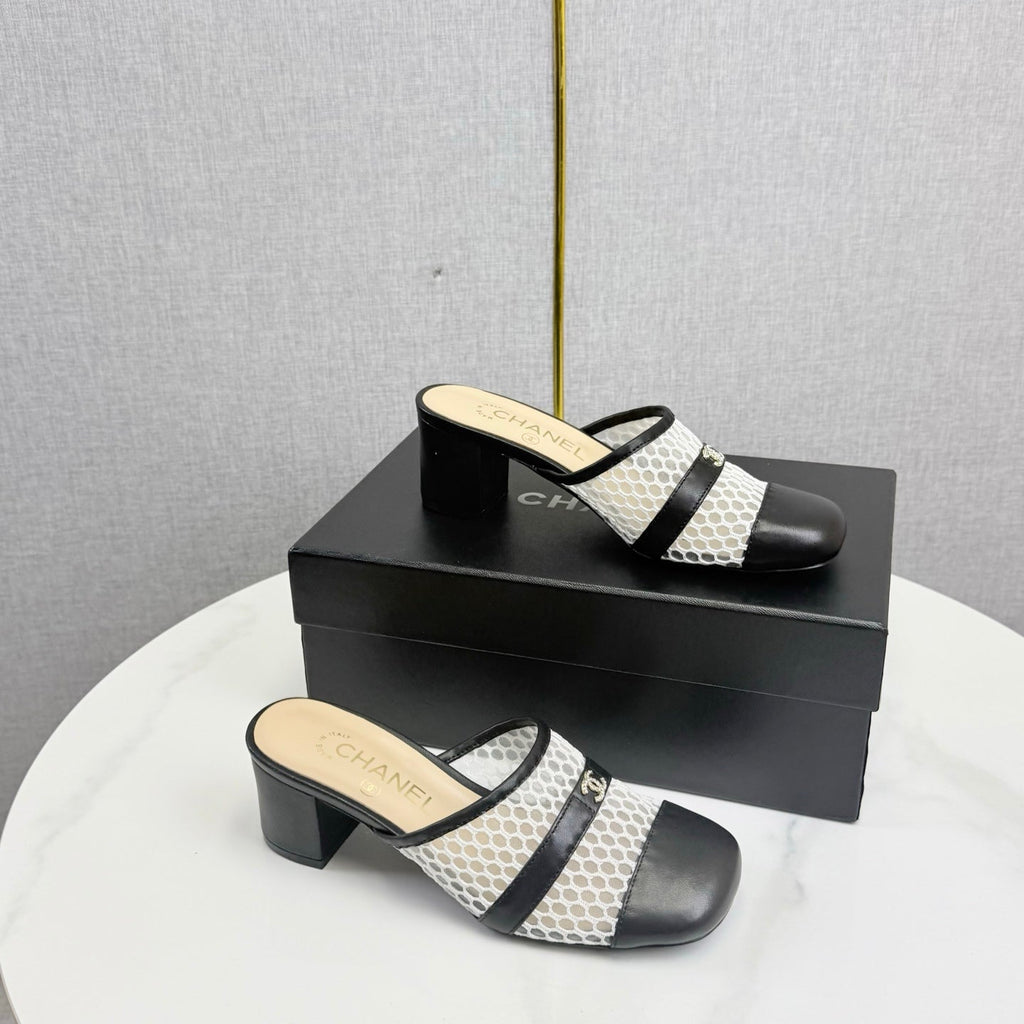 CC 26s Sandal 4.5cm Black Beige Mesh Sheepskin 639824