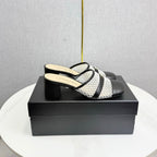 CC 26s Sandal 4.5cm Black Beige Mesh Sheepskin 639824