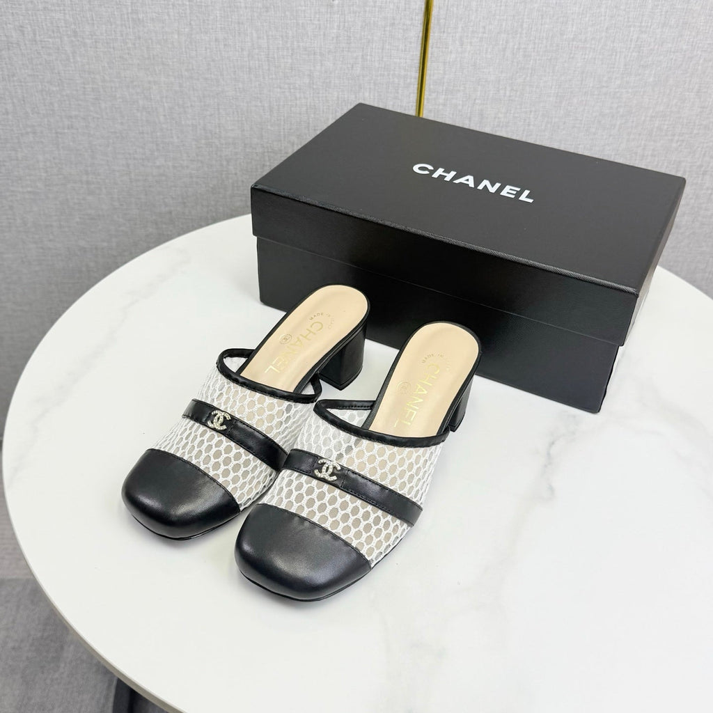 CC 26s Sandal 4.5cm Black Beige Mesh Sheepskin 639824