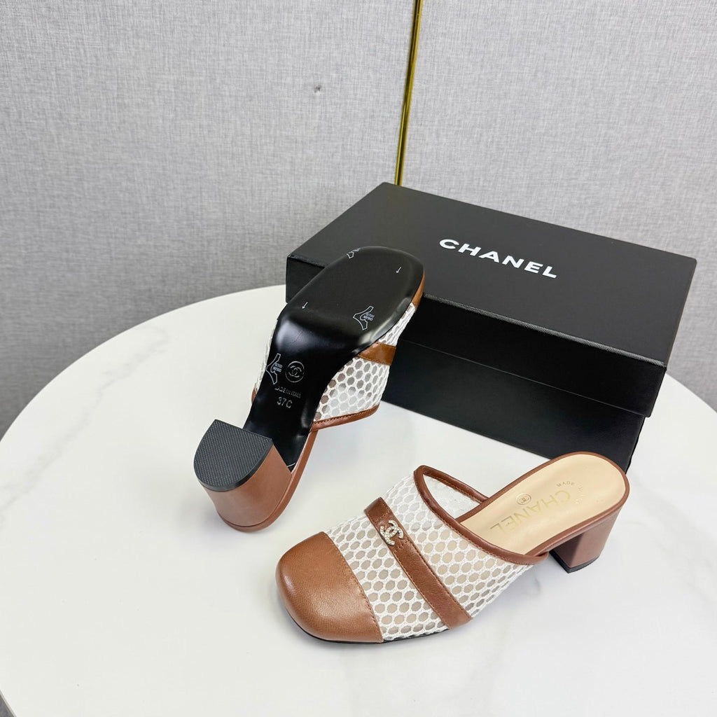 CC 26s Sandal 4.5cm Brown Beige Mesh Sheepskin 639826