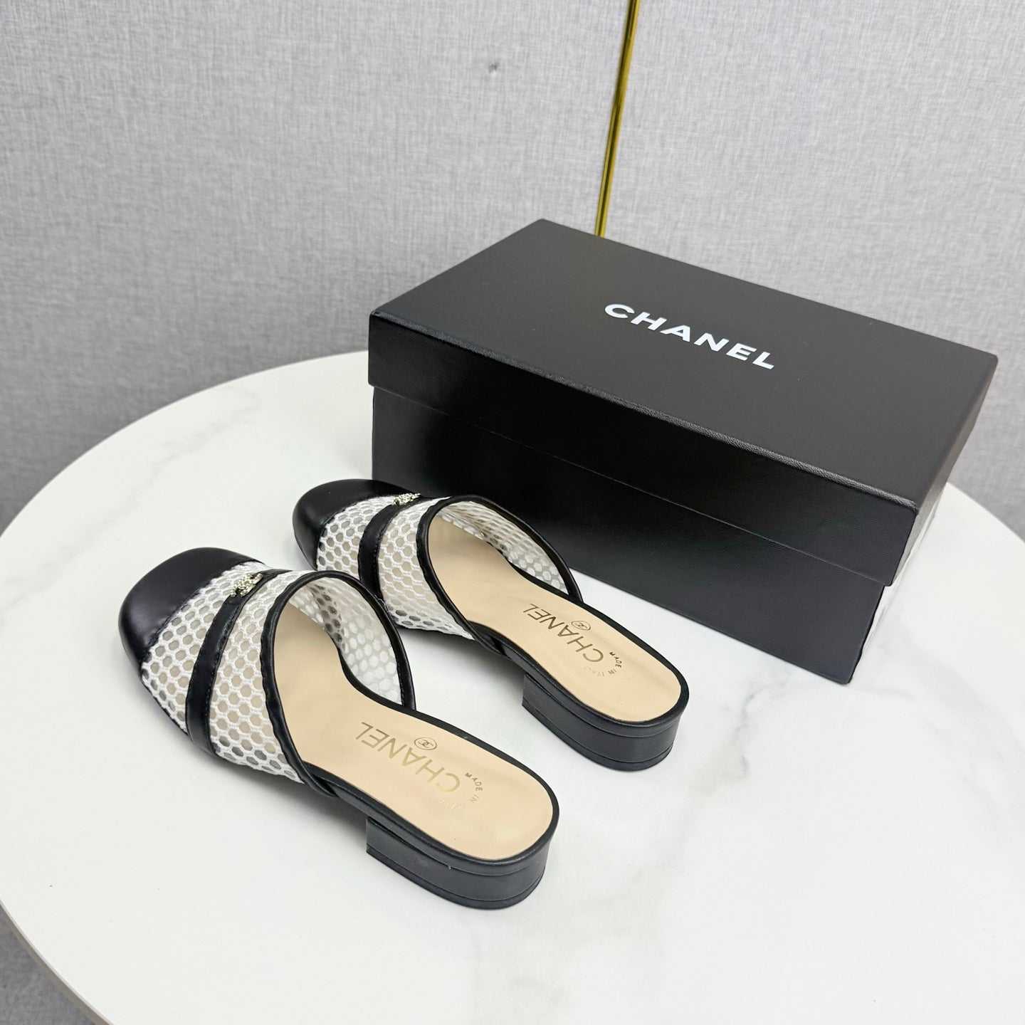 CC 26s Sandal Black Beige Mesh Sheepskin 639828