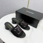 CC 26SS Sandals Black Mesh Sheepskin 639891