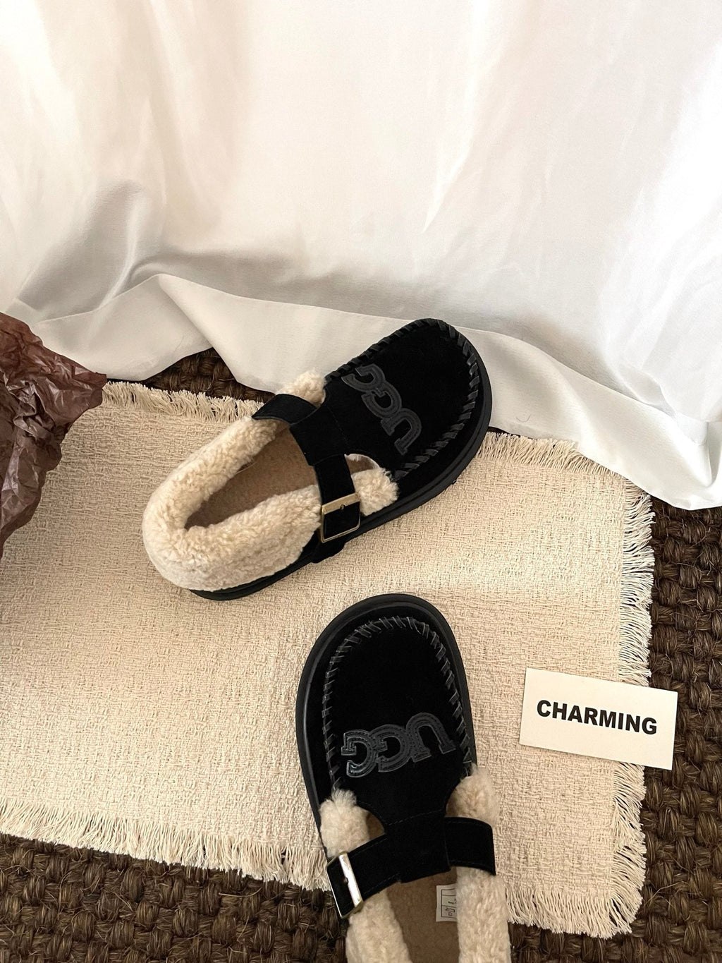 UGG Teddy Loafers Black Suede Sheepskin Wool 512889