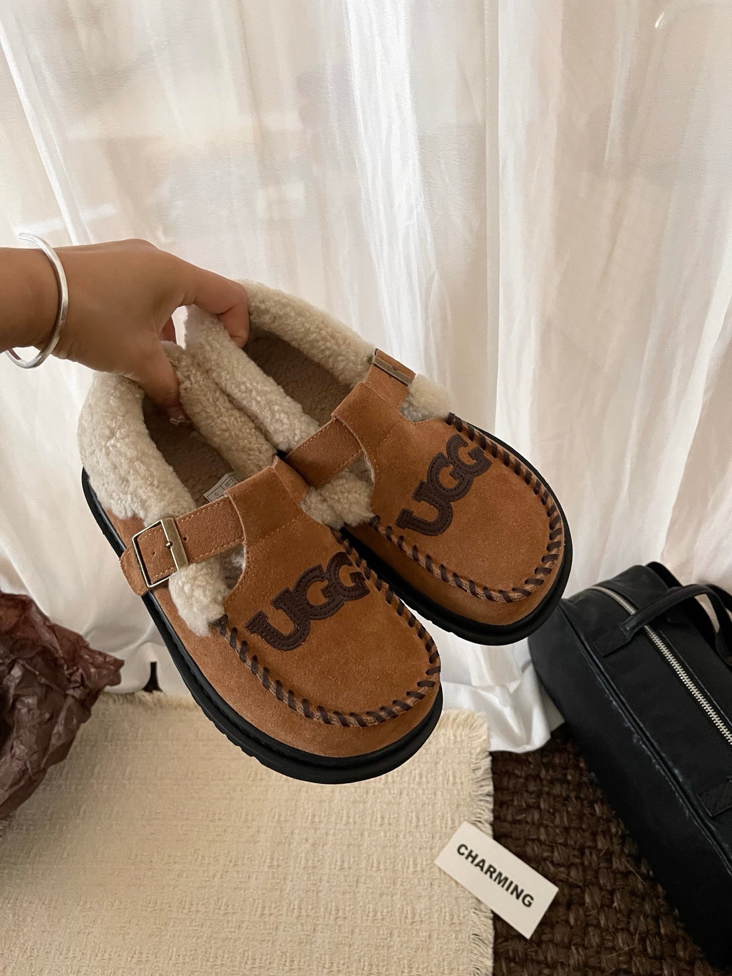 UGG Teddy Loafers Brown Suede Sheepskin Wool 512891